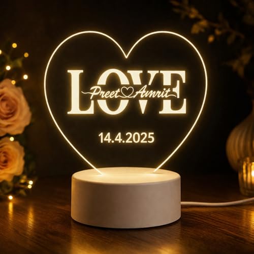 Image of Customized 3D Lamp for Couples - Personalized LED Night Light with Names, Unique Gift for Husband Wife, Custom Romantic Decor for Birthday, Wedding, or Valentine (Love Couple Lamp)