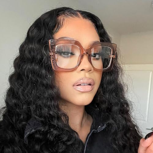 Image of Zeelool Chic Oversized Thick Square Eyeglasses Frame for Women with Non-prescription Clear Lens Qatar ZOP01892-02 Cameo Brown