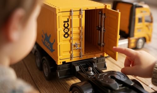 Image of City Logistics Toy Transport Truck - Yellow Container Semi-Truck with Friction Power - Large 1:48 Scale Die-Cast Hauler for Boys & Girls - Realistic Cargo Rig Vehicle for Toddlers and Kids Ages 3+