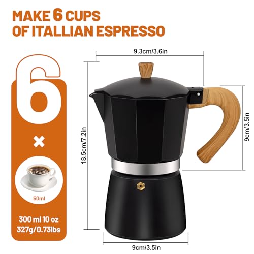 Image of 6 Cup Aluminum Espresso Stovetop Moka Pot Express Coffee Maker Percolator Italian Classic Mocha Coffee Machine for Italian and Cuban Cafe Brewing for Home & Camping 300ml 10oz