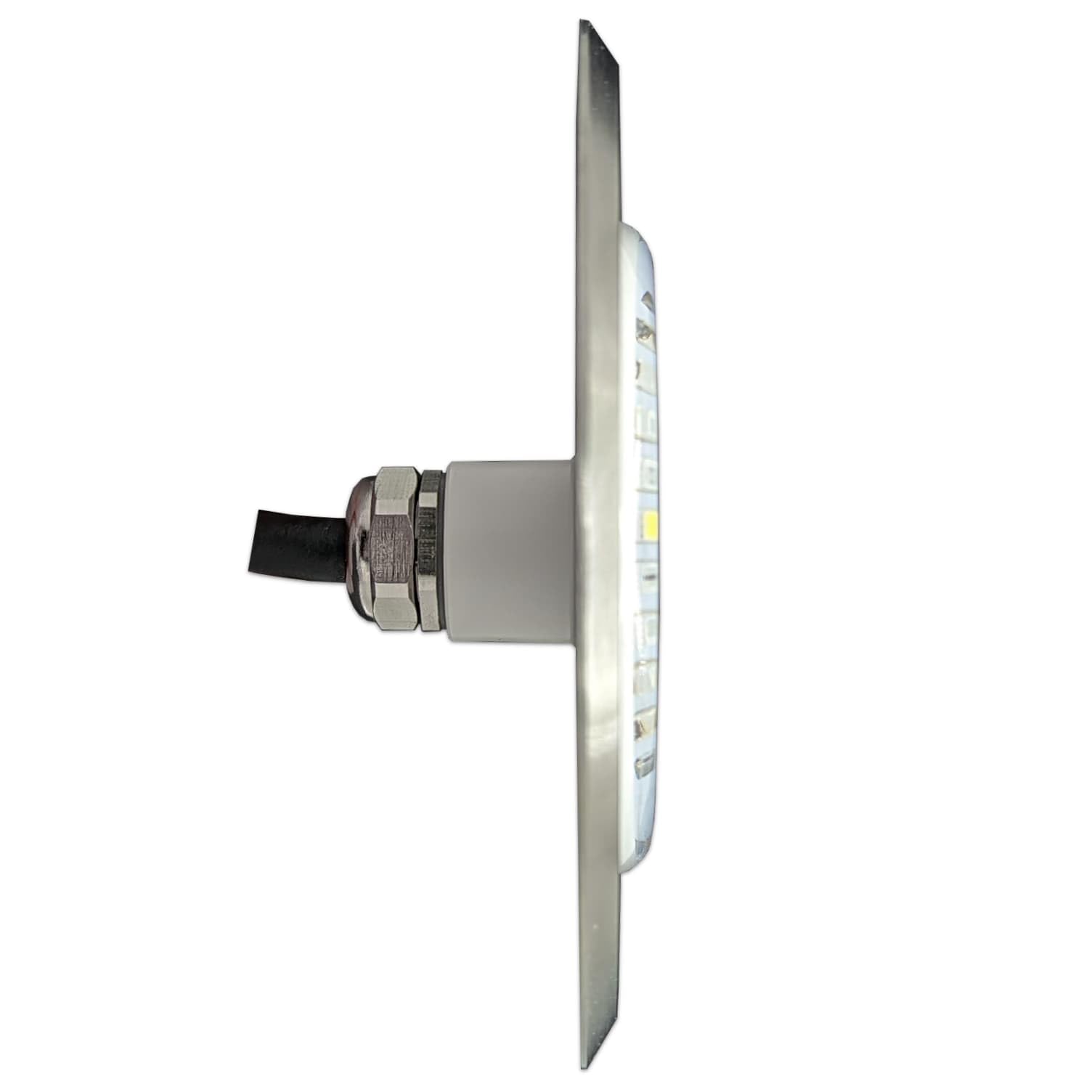 SWIMHOME Warmpool Foco LED Mini para Piscina Extraplano Acero Inoxidable Blanco Frío 6000K IP68 Resina Ø16cm 10W 12V AC