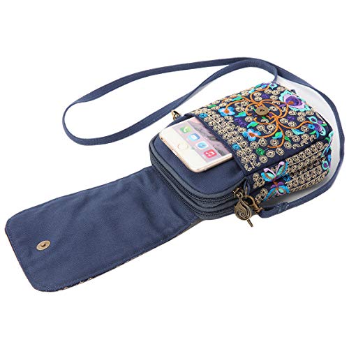 Image of SILKAREA Embroidered Cute Mini Crossbody Bag for Women Small Handbags Wristlet Wallet Bag Cell-phone Pouch Coin Purse