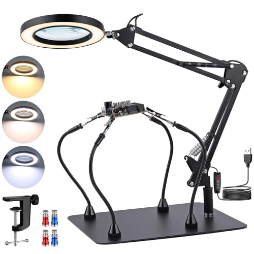 YGiTK Soldador de Tercera Mano con Lupa LED 2 en 1 8X, Ayuda para Soldar, Estación de Soldadura con...