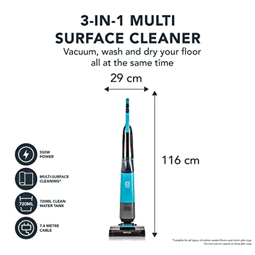 PIFCO® Wet and Dry Vacuum Cleaner - 3-in-1 Vacuum Functions, 550W Powerful Suction, for Home Floor Care, Rugs, and Hard Floors, 85 DB Quiet Operation, Self-Cleaning Brush