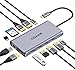 USB C Hub, USB C Docking Station, QGeeM 12 in 1 Triple Display Type C Hub to Dual 4K HDMI & DP,USB C to USB Adapter,100W PD, Gigabit Ethernet, USB C Card Reader,USB Docking Station