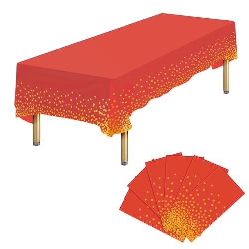 Ammbeetty 6 Packs Red Gold Disposable Tablecloths Rectangular, 54x108 Inch