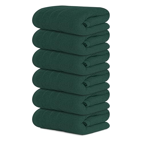 Image of Tens Towels Pack of 6 Hand Towels, 100% Cotton, Lighter Weight, Quick to Dry, 16 x 28 Inches, Super Soft & Absorbent, Perfect for Bathroom & Kitchen (Hunter Green)