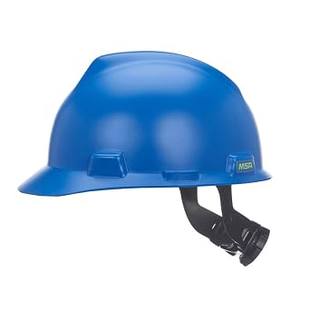 MSA 10203082 V-Gard Cap Style Safety Hard Hat with Fas-Trac III Ratchet Suspension | Polyethylene Shell, Superior Impact Protection, Self Adjusting Crown Straps - Standard Size in Matte Blue