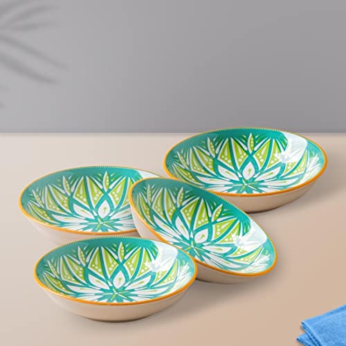 Image of Nestasia Ceramic Round Snack Plate Set of 4 (5.5 Inch Each) - Floral Dahi Bhalla Plate for Serving Chaat, Halwa, Chakna, & Desserts | Microwave & Dishwasher Safe Small Plate (Green)