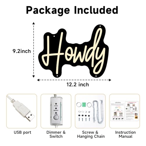 Image of Howdy Neon Sign for wall decor,USB Led Light Up Signs for Bedroom Birthday Wedding Party Boyfriend Girlfriend Lover Room Bathroom neon light personalized Decoration Gift with 3-Lever Brightness