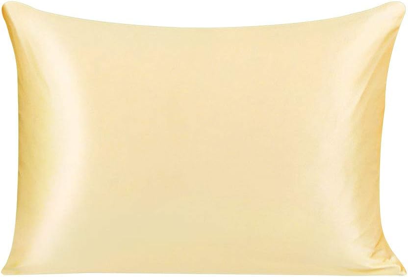 PiccoCasa Mulberry Silk Pillowcase for Hair and Skin, Both Sides 25 Momme Pure Silk, Silk Pillow Cover with Hidden Zipper Closure, 1Pcs Yellow 50x75cm/Queen