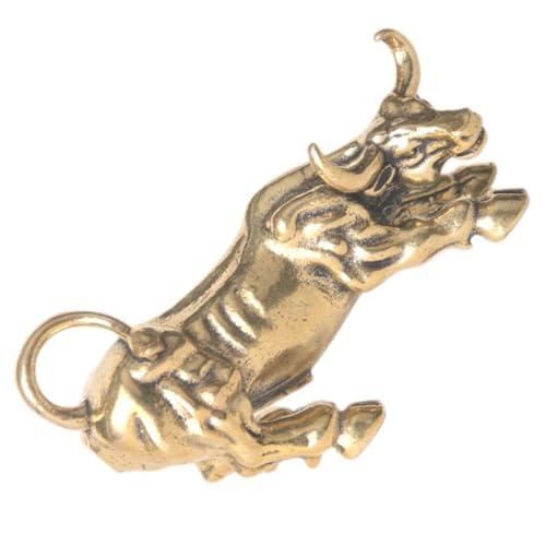 CVUTOVO 真鍮製デスクトップ牛像 伝統工芸の十二支牛モチーフ レトロ装飾品 オフィスや書斎の縁起物デスク飾り