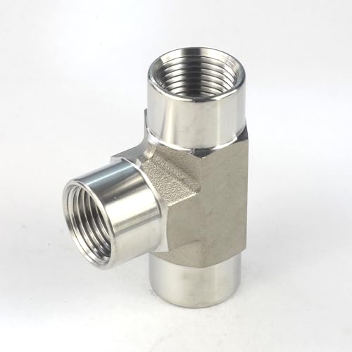Image of HFS(R) 1 /2 inch NPT Female 3 Way Tee, 304 Stainless Steel Forged Pipe Fitting Street Tee (1 /2 inch FNPT)