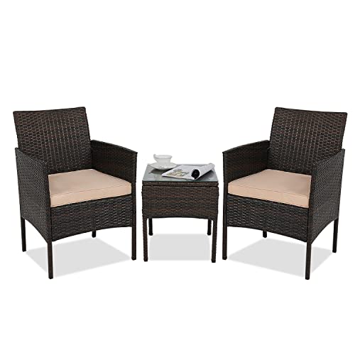 Abccanopy 3 Pieces Patio Furniture Set,Rattan Wicker Conversation Set With Coffee Table,Chairs Set With Seat Cushions Patio Conversation Set For Garden #TOP26