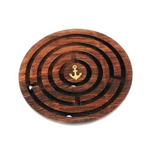 NKlaus Jeu de labyrinthe rétro en bois, 15,5 cm, vintage, décoration nautique, 15953