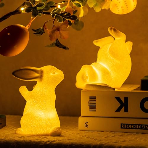 NEROSUN-2-Pack-Easter-Bunny-Figurines-Ceramic-White-Rabbit-Statues-Tabletop-Ornaments-Lighted-Bunny-Decorations-for-Home-Table-Shelf-Party-Spring-Easter-Decor NEROSUN 2 Pack Easter Bunny Figurines Ceramic White Rabbit Statues Tabletop Ornaments Lighted Bunny Decorations for Home Table Shelf Party Spring Easter Decor