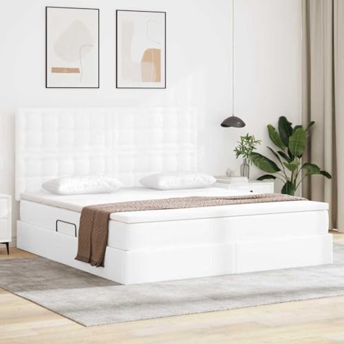 GeenYuu Cama de almacenamiento con colchón, piel sintética, 160 x 200 cm, tamaño king, cama tapizada con somier, elevador hidráulico, muebles de dormitorio