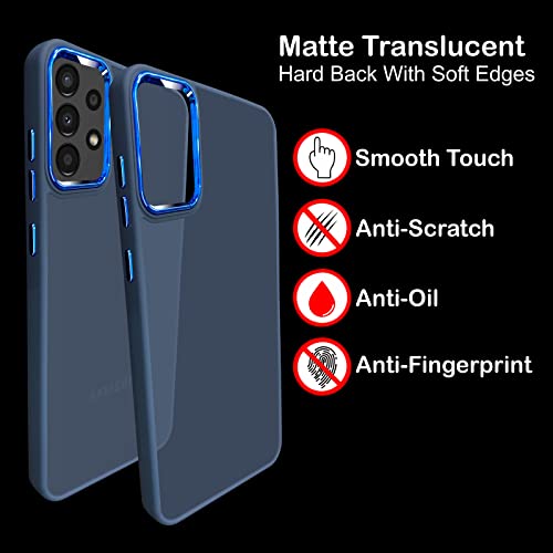 Image of A rtistque Frosted Translucent Back Cover Case for Samsung Galaxy A52 / A52s 5G | Electroplated Chrome Ring | Raised Camera Edges for Protection | Smooth Sides TPU - Blue