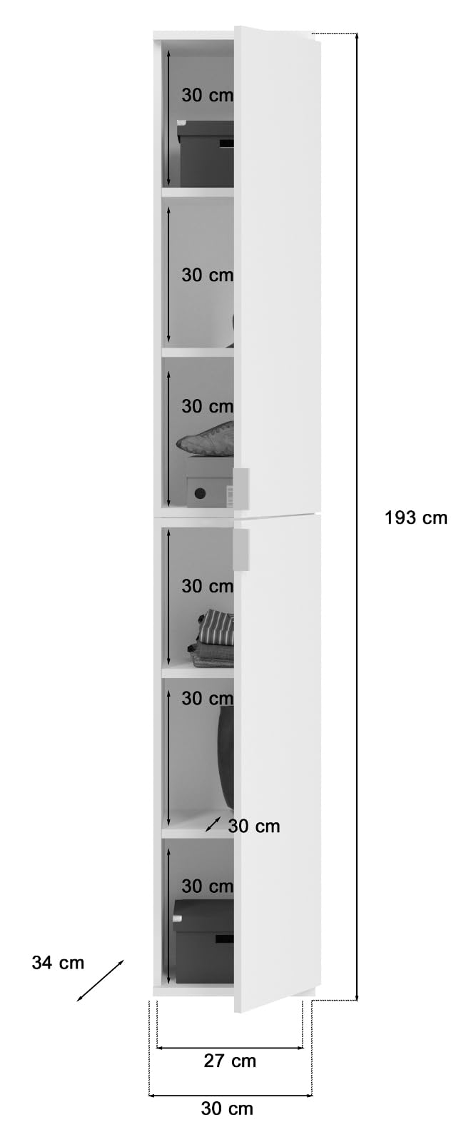 Garderobe und Kleiderschrank weiß Hochglanz viel Stauraum 15 Fächer Mehrzweckschrank mit Spiegeltür 122 x 193 cm SystemX