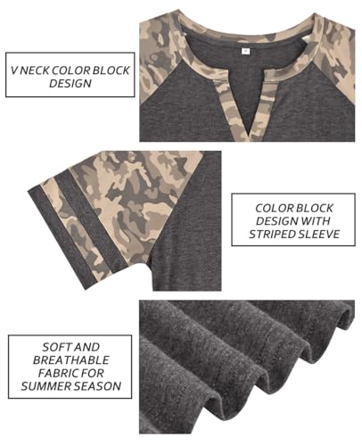 Image of CARCOS Plus Size Tops for Women Short Sleeve Summer Pullover Color Block Crewneck /V Neck Tee Tunic Loose Fit Tshirts XL-5XL