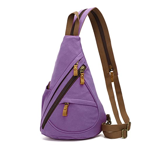 Bolso bandolera de lona - Mochila bandolera pequeña para hombro, casual, mochila para hombres y mujeres, al aire libre, ciclismo, senderismo, viajes, púrpura Cover