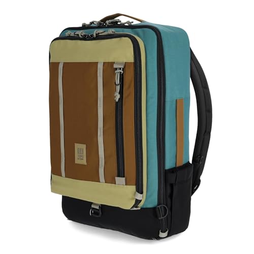 Topo Designs Global Travel Bag 30-40 Liter - Carry-on Compliant Versatile Pack, 3 Carry Options, External Laptop Sleeve (Eco-Friendly, 40L, Caribbean/Dark Khaki)