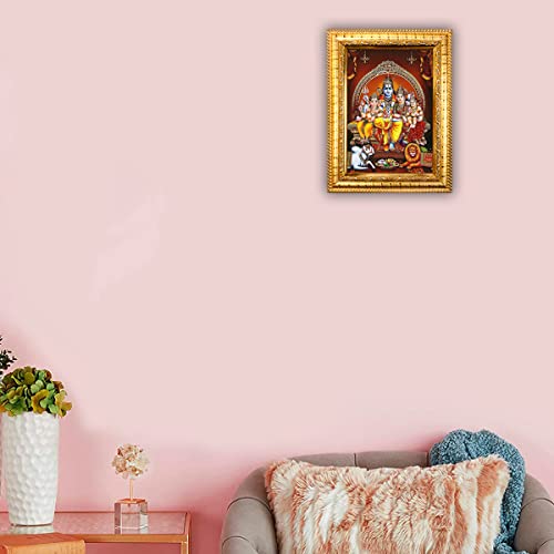 Image of Hawai Shiv Parivar Photo with Engineered Wood Wall Hanging Home Decor Religious Photo Frame for Home Office Prayer Room, Size- 8.5x7 inch, SFDI282 GLD FRM GRP