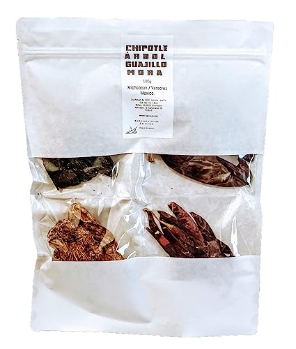 Pack de chile Chipotle, Árbol, Mora, Guajillo de Chili 100 g de México para salsas