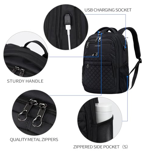 KROSER Laptop Backpack 17.3 Inch Large Travel Computer Backpack Water-Repellent Daypack with USB Charging Port & Headphone Interface RFID Pockets, Quilted Black - Image 5
