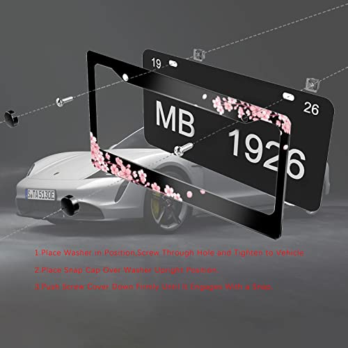 License Plate Frame Cherry Blossom License Plate Frames,Decorative Car Tag Frames Aluminum Metal License Plate Holder For Us Canada Standard 12X6Inch #TOP3