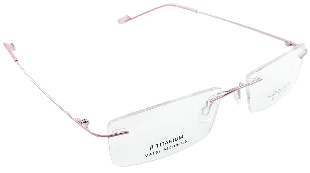 ELSRimless Rectangular Unisex Spectacle Frame Transparent Eyewear(MJ-007-PINK-H)