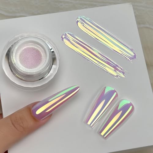 YOKE FELLOW Yokefellow GleamTap Cushion Holographic Aurora Chrome Nail Powder -Holo Nail Art Glitter Decoration Manicure Pigment for Nail Salon(GT311 Pinkstar Prism/Blue Pink with Pink Sheen and Holo Aura) 0.3 g