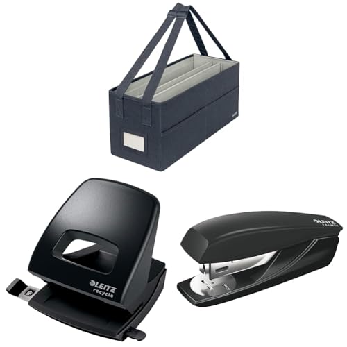 Leitz Set Desk Sharing Arbeitstasche aus Stoff + Recycle Locher und Heftgerät, für hybrides und mobiles Arbeiten, Faltbare Aufbewahrungstasche für Büro-Zubehör, 64440089 + 50030095 + 56060095