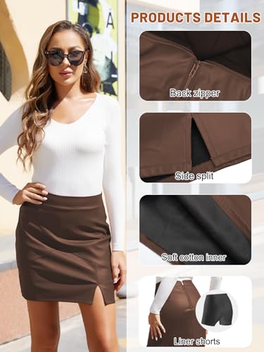 Image of We1Fit Womens Fuax Leather Skirt High Waisted Bodycon Pencil Mini Skirts with Shorts