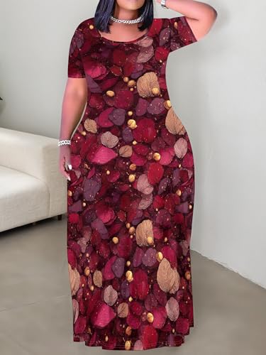 Image of PinkPatty Women's Plus Size Maxi Dresses Short Sleeve Sundress Summer T-Shirt Beach Long Dress with Pockets