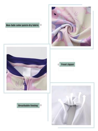 Image of Girls Rash Guard Swimsuits One Piece Bathing Suits for Girls UPF 50+ Sun Protection Short Sleeve Sunsuits Zipper