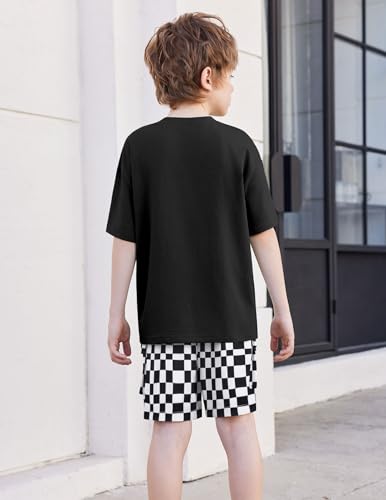 Image of Arshiner Boys' 2-Piece Cotton Outfit Short Sleeve Crewneck T-Shirt & Cargo Shorts Set Summer Casual Clothes for Kids 5-13