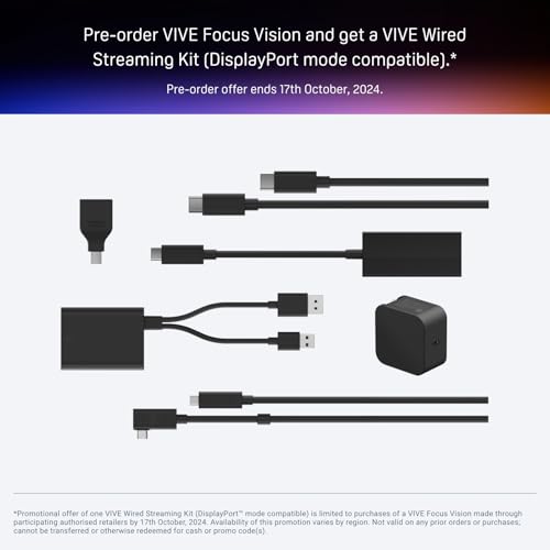 HTC Vive Focus Vision Bundle— Mixed Reality and PC VR Headset Plus Controllers — Consumer Edition Plus Vive Wired Streaming Kit — DisplayPort Mode Compatible - Image 4