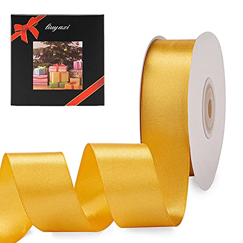 Image of Solid Color Double Faced Gold Satin Ribbon 1-1 /2 inch X 50 Yards, Ribbons Perfect for Crafts, Wedding Decor, Bow Making, Sewing, Gift Package Wrapping and More