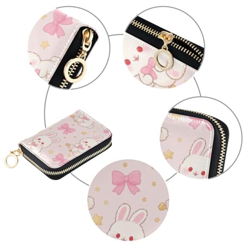 Women's Cute Bunny Rabbit Pink Credit Card Holder Wallet Leather Zipper Card Case for Ladies Girls 203011994
