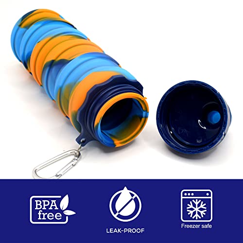 Image of Kiditos Collapsible Water Bottle, Expandable Silicone Foldable Bottle for Kids Sports, Trekking, Cycling, Outdoor, College & School Water Bottle With Sipper Lid and Snap Hook, Orange