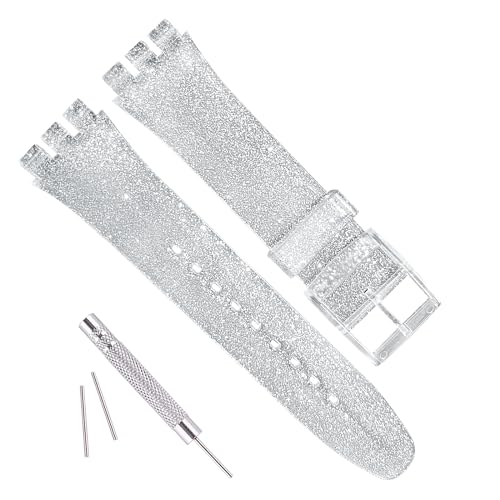 GREENOLIVE Correa de repuesto ultrafina de goma de silicona impermeable para reloj Swatch Skin Series (16 mm) (plateado brillante)