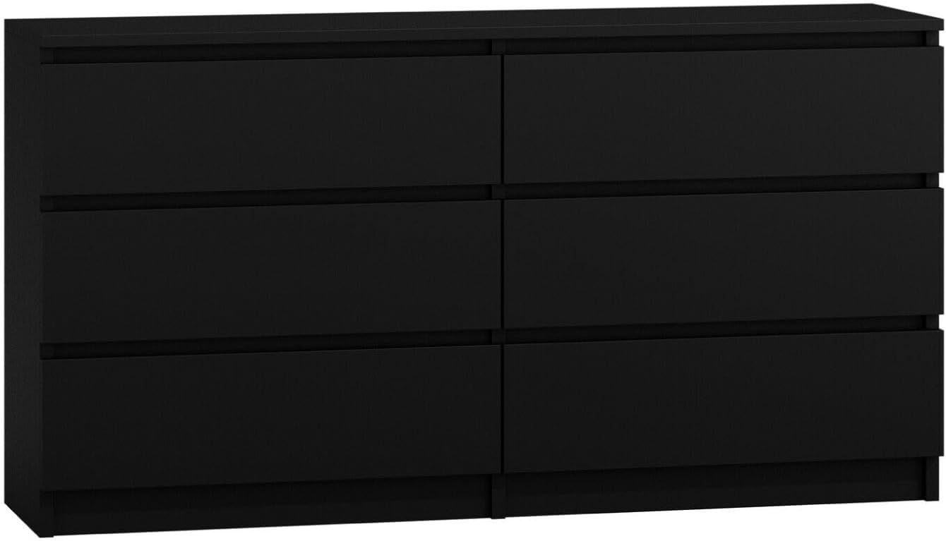 WHATSIZE ENTERPRISE Large Chest of Drawers for Bedroom, 6 Drawer Black Dresser with Metal Runners, Bedroom Furniture Storage Cabinet for Clothes, Contemporary Design, Easy Assembly