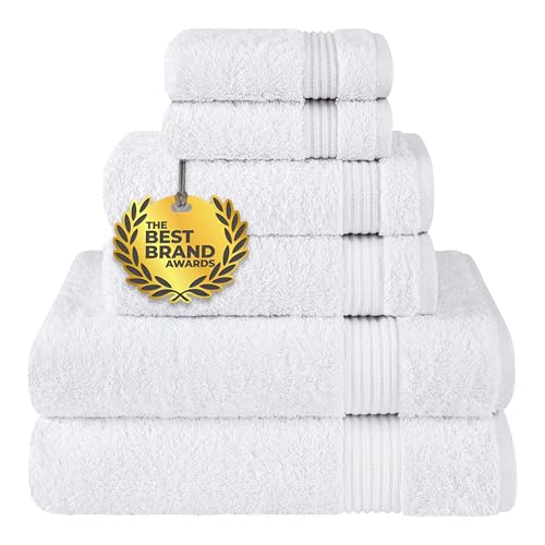 Cotton Paradise 6 Piece Towel Set, 100% Cotton Soft Absorbent Turkish Towels for Bathroom, 2 Bath Towels 2 Hand Towels 2 Washcloths, White Towel Set