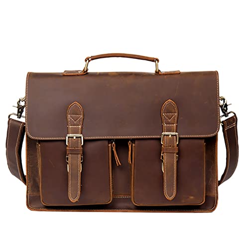 Genuine Leathe Vintage Man Handbag Briefcase Men Shoulder Bags Brown Business 15.6 Inch Laptop Bag