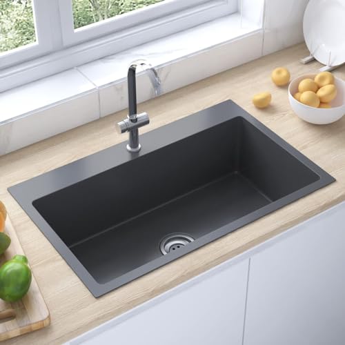 Snsowed Fregadero Hecho a Mano, Fregadero Baño Encimera, Fregadero Encimera, Mueble Pila Lavadero, Picas De Cocina, Acero Inoxidable Negro