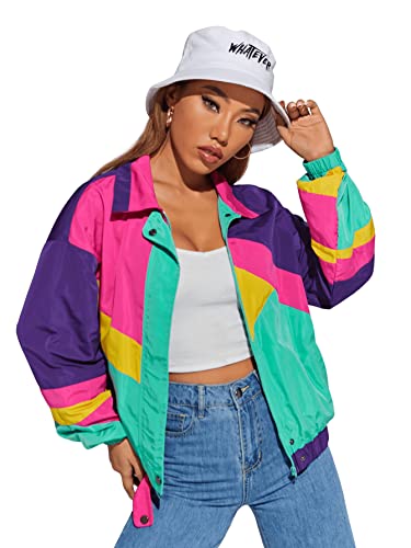 SweatyRocks Women's Casual Lightweight Color Block Bomber Jacket