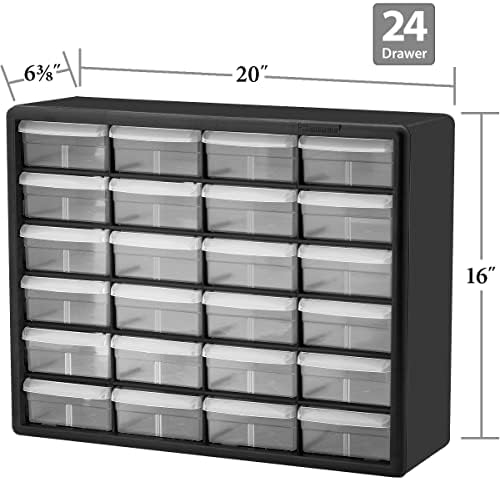 Akro-Mils 10124 Plastic Parts Storage Hardware and Craft Cabinet, Black (1-Pack), (20 W x 6 D x 16-Inch H)