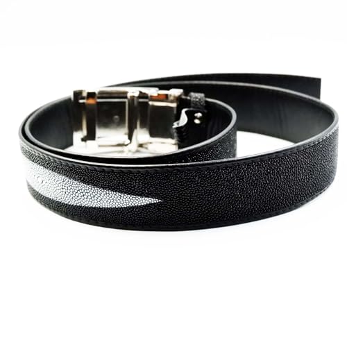 NEW BLACK GENUINE TWO STINGRAYS LEATHER MEN AUTO BUCKLE METAL BUCKLE BELT 1.5 X 45 INCHES.4