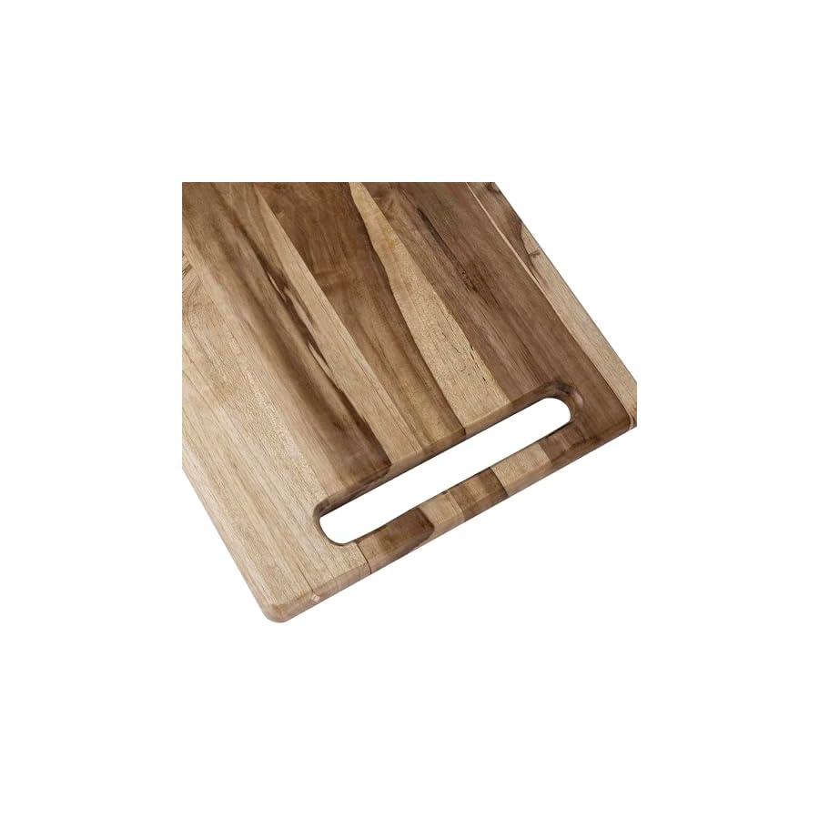 GoCraft Teak Wood Rectangular Cutting Board | Wooden Serving Board with Cut-Out Handle, Cheese Board, Charcuterie Platter, Chopping Board for Vegetables, Meat, Cheese - 16.75" x 12.5"